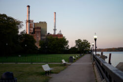 SUNSET ON A FACTORY: Golden light falling on an abandoned factory along the river.